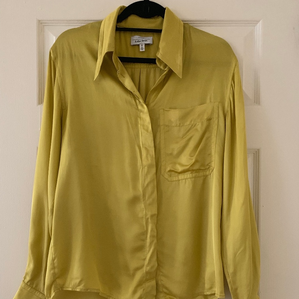& Other Stories Chartreuse Silk Blouse